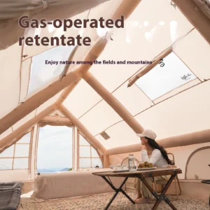 Inflatable stove-ready camping shelter